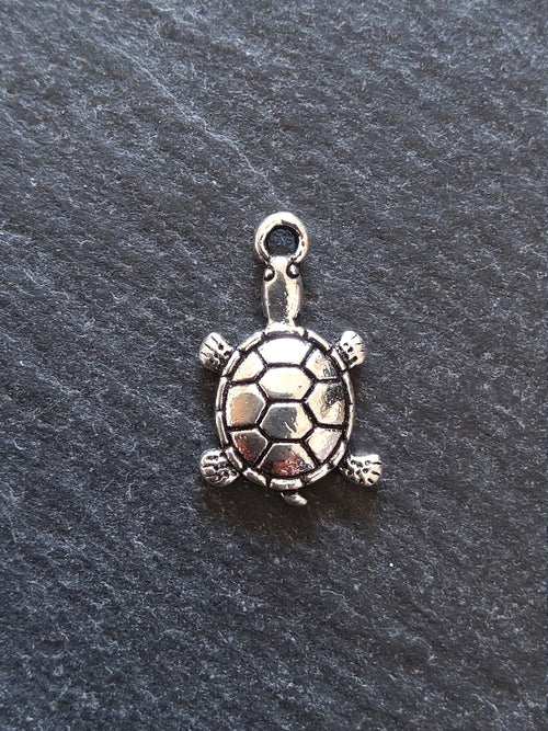10 or 50 Little Tortoise Charms Antique Silver Tone 19x12mm