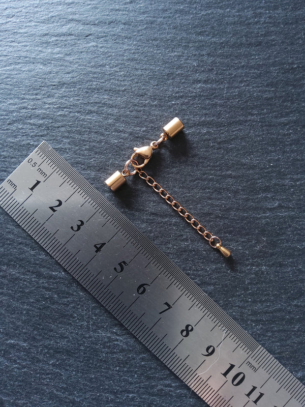 3 or 15 Rose Gold Stainless Steel End Cap Sets for 3.5mm Cord with or without Extender Chain (4mm end caps)