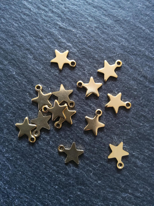 10 or 50 Real 18K Gold Plated Stainless Steel Star Charms 10x8x0.8mm Hole: 1.4mm