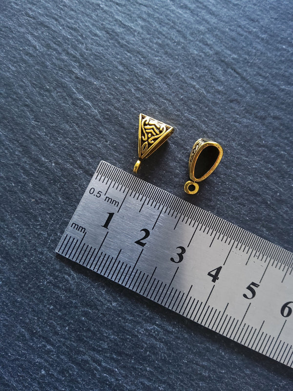 10 or 50 Antique Gold Triangular Bail Beads Patterned 15x10mm Nickel FREE
