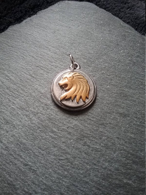 Surgical Steel Lion Charm Pendant Silver & Gold Tone 19x23x4mm