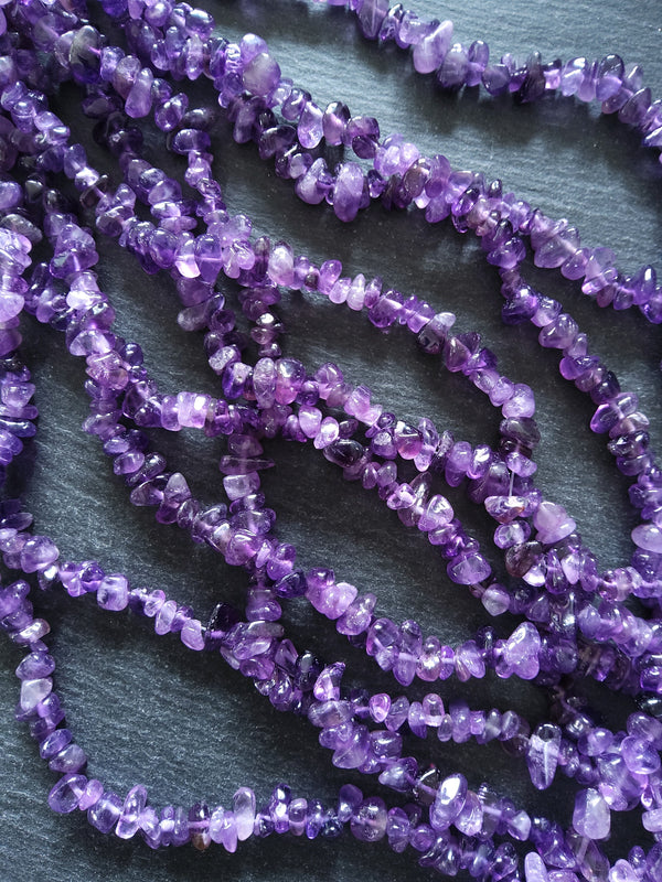 Natural Amethyst Chip Polished Gemstone Beads Approx 8x5mm Full 15.5" Strand