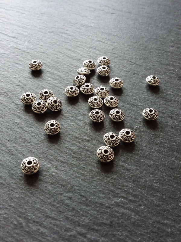 20 or 100 Antique Silver Tone 6mm Flying Saucer Shaped Spacer Beads 6x4mm. Hole: 1.5mm