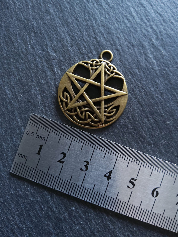 1 or 5 Celtic Crescent Moon & Star Pendant Antique Bronze Tone Alloy 35x30mm