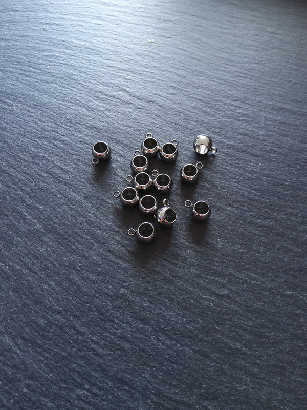 6 or 30 Stainless Steel 8mm Bail Beads Smooth Plain 11x8x5.5mm Hole: 5mm