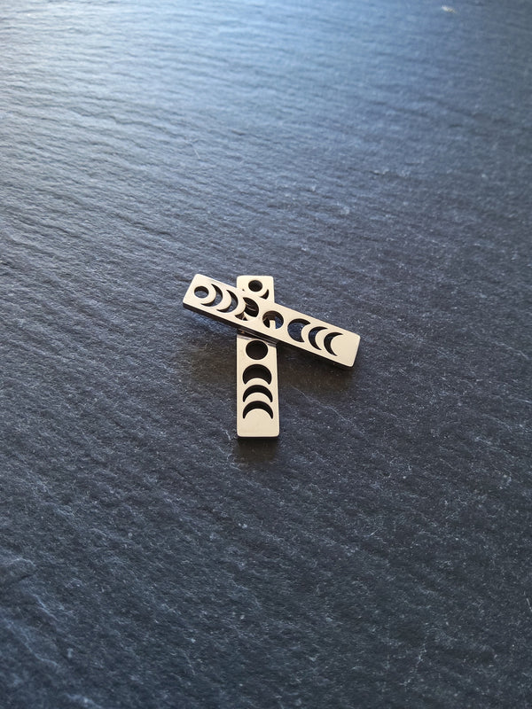 1 or 5 Stainless Steel Phases of the Moon Charms Flat Small 26x6x1.5mm