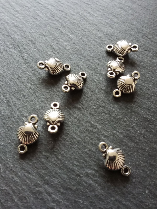 10 or 50 Shell Connector Charms Antique Silver Tone Alloy 15x9x5mm