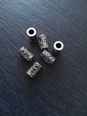 6 or 30 Ehwaz ᛖ Rune Beads Elder Futhark Antique Silver Tone 13x8mm. Large 4.7mm Hole