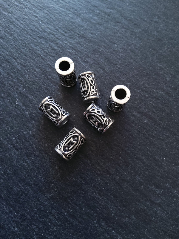 6 or 30 Ehwaz ᛖ Rune Beads Elder Futhark Antique Silver Tone 13x8mm. Large 4.7mm Hole