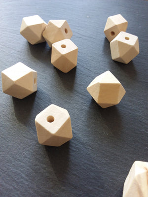 20 Faceted Square Natural Hinoki Wood 20mm (6/8") Spacer Beads. Hole: 4mm