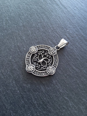 Round Viking Symbol Pendant with Tree of Life Stainless Steel 38x33mm