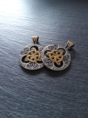 Stainless Steel Trinity Celtic Knot Silver & Gold Large Pendant 45x33x8mm