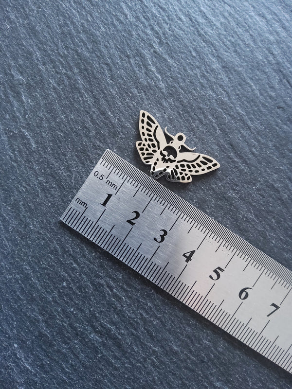 1 or 5 Stainless Steel Deaths Head Moth Pendant Charm Flat 30x17mm