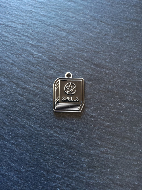 4 or 20 Spell Book Charms Silver Tone Alloy & Black Enamel 22x17mm