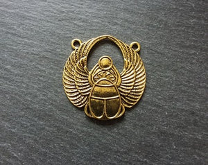 2 or 10 Large Antique Gold Tone Egyptian Scarab Connector Pendants 42x41mm