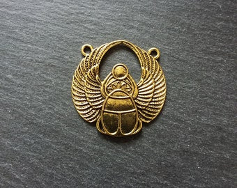 2 or 10 Large Antique Gold Tone Egyptian Scarab Connector Pendants 42x41mm