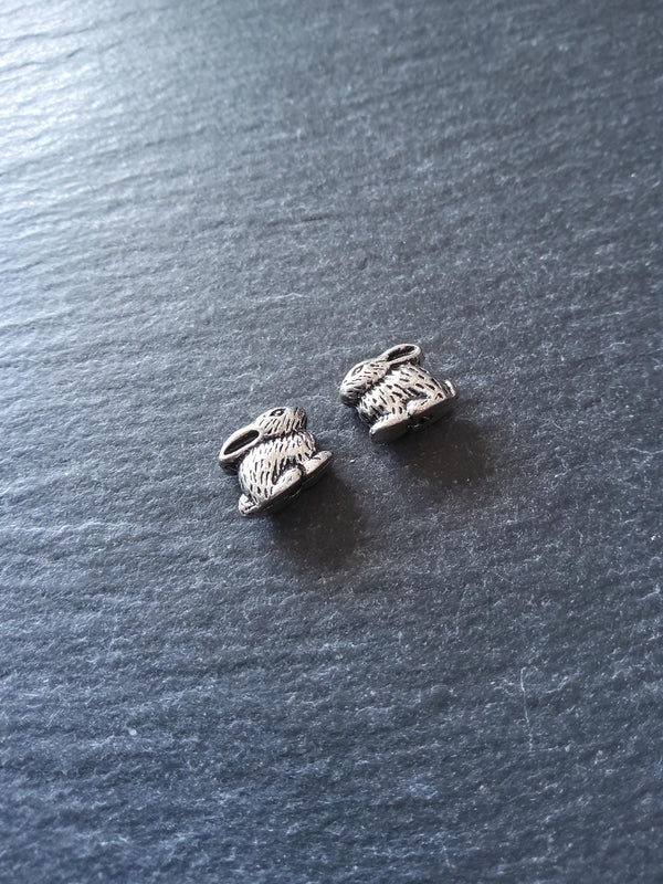 6 or 30 Rabbit Beads Antique Silver Tone 10x8mm