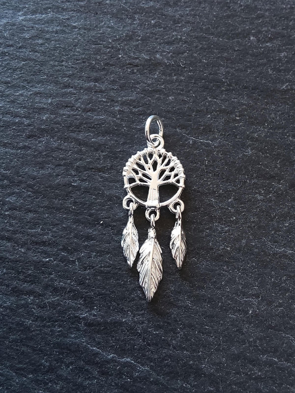 Tree of Life Dreamcatcher Charm 925 Sterling Silver 25x10x2mm