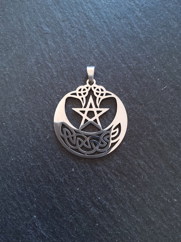 1 or 5 Stainless Steel Celtic Crescent Moon & Star Pendant 35x32mm