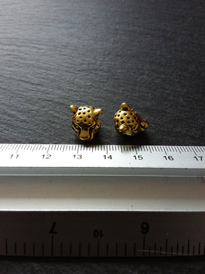 Leopard Jaguar Head Beads 12mm Antique Gold Tone Metal Alloy. Hole: 4.3mm