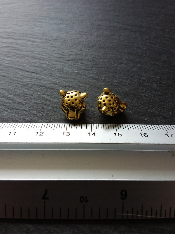 Leopard Jaguar Head Beads 12mm Antique Gold Tone Metal Alloy. Hole: 4.3mm