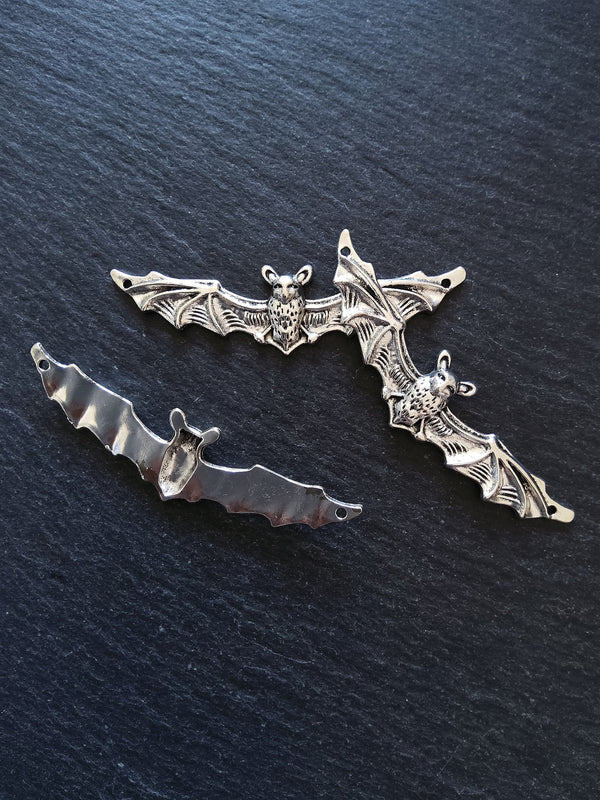 4 or 20 Flying Bat Connector Charms Antique Silver Tone Metal Alloy 65x17mm