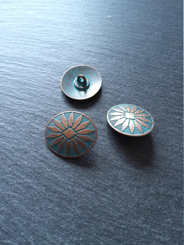 4 or 20 Oval Metal Shank Buttons Antique Copper Tone with Blue Patina 25x22mm (1"x7/8")
