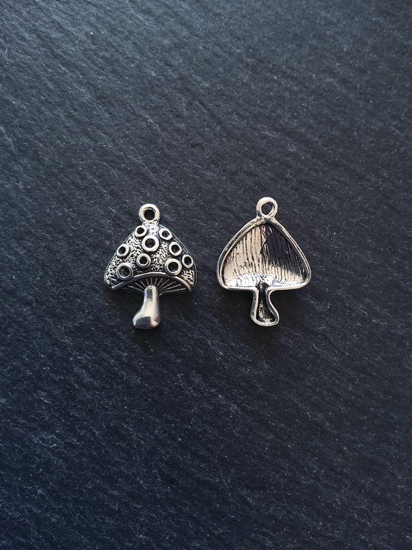 4 or 20 Mushroom Toadstool Charms Antique Silver Tone 25x18mm