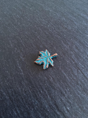 10 or 50 Antique Copper Tone Maple Leaf Charms with Blue Patina 17x13mm