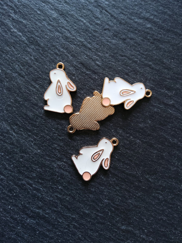 4 or 20 Rabbit Charms Rose Gold Tone Alloy with White & Pink Enamel 22x14mm4 or 20 Rabbit Charms Rose Gold Tone Alloy with White & Pink Enamel 22x14mm