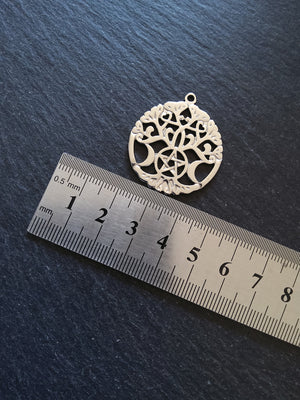 1 or 5 Stainless Steel Triple Moon Tree of Life Pendants 33.5x30x1.5mm
