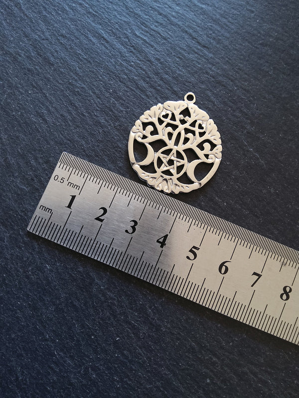 1 or 5 Stainless Steel Triple Moon Tree of Life Pendants 33.5x30x1.5mm