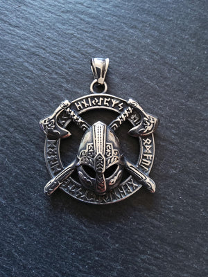 Large Round Viking Warrior Pendant Surgical Steel 45.5x43.5x7mm