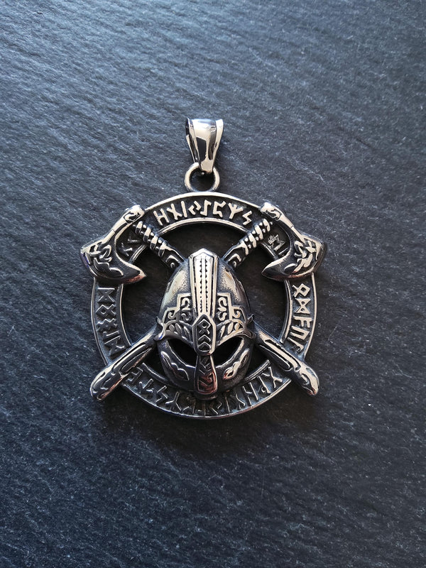 Large Round Viking Warrior Pendant Surgical Steel 45.5x43.5x7mm