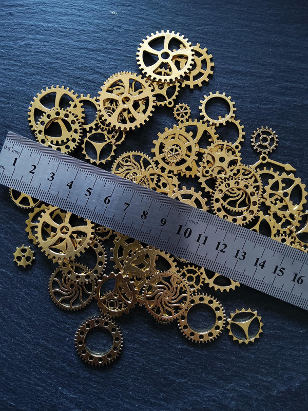 The Antique Gold Steampunk Collection - 100g of Clock Cog Gear Charms