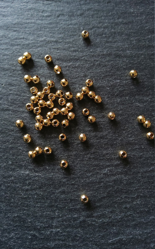 20 or 100 Real 14K Gold Plated 3mm Brass Round Spacer Beads Smooth Plain 3x2.5mm Hole: 1.2mm