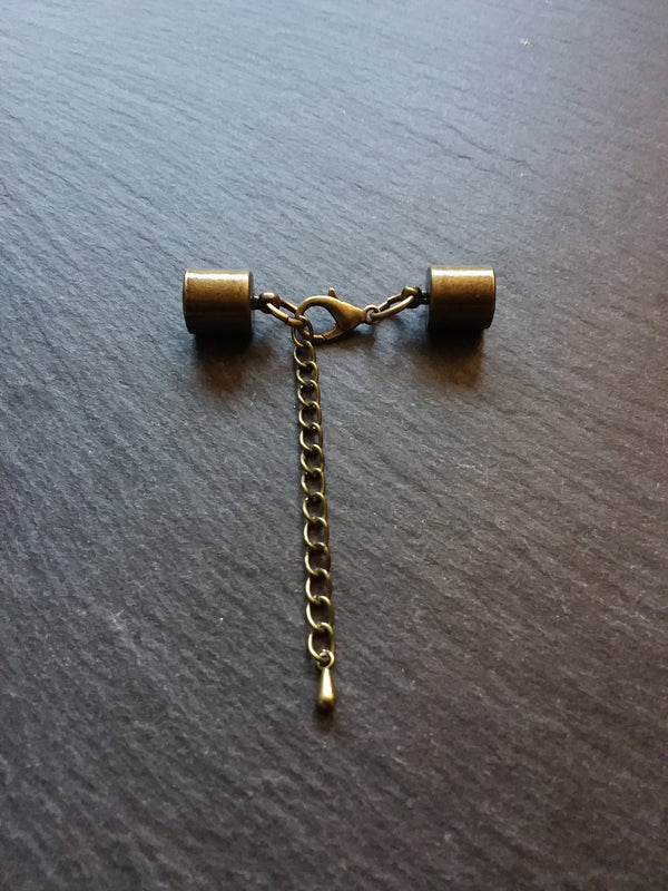 4 or 20 Antique Bronze Tone End Cap Sets for 7.5mm Cord with Extender Chain NICKEL FREE (8mm internal cap diameter)