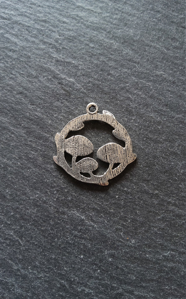 4 or 20 Mushroom Toadstool Round Forest Medium Charms Antique Silver Tone 26x25mm