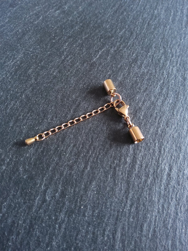 3 or 15 Rose Gold Stainless Steel End Cap Sets for 3.5mm Cord with or without Extender Chain (4mm end caps)