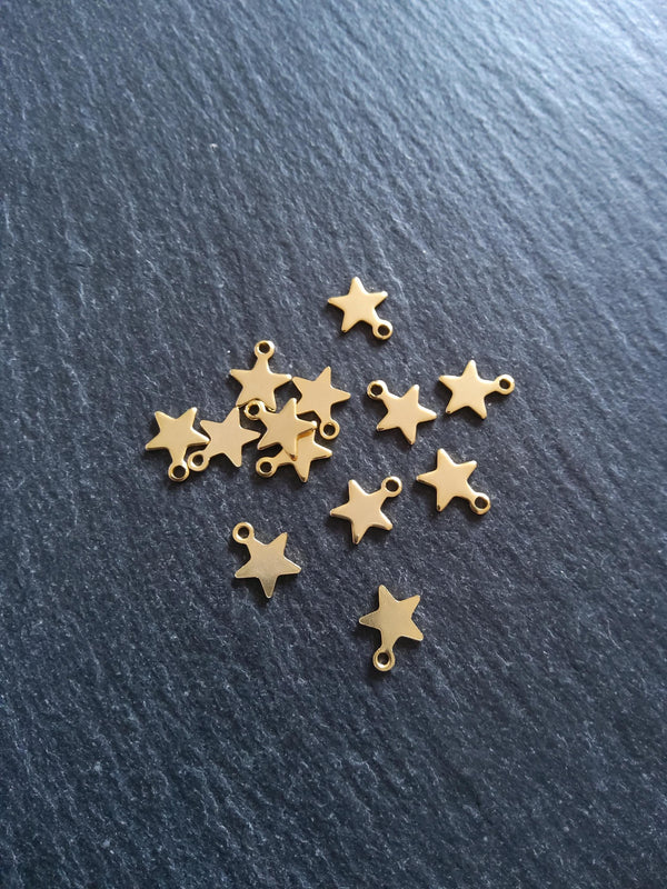 10 or 50 Real 18K Gold Plated Stainless Steel Star Charms 10x8x0.8mm Hole: 1.4mm