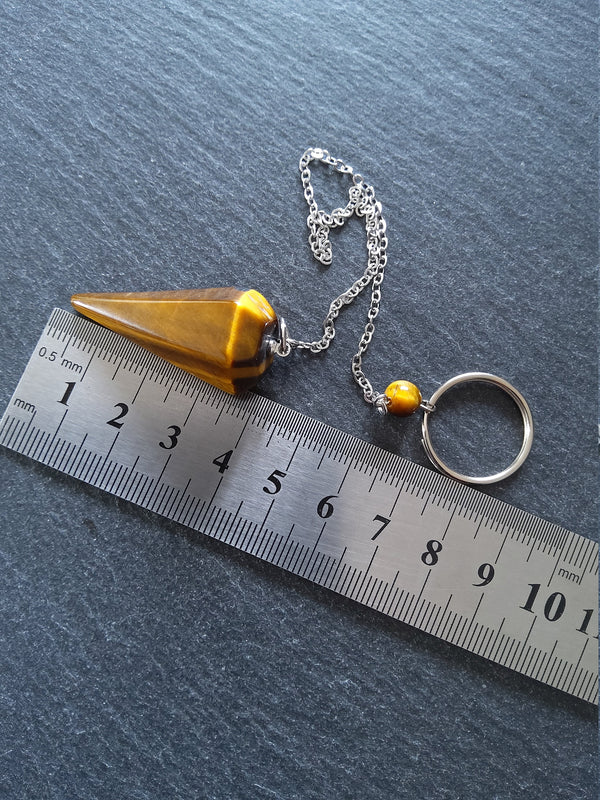Dowsing Pendulum Natural Tigers Eye Faceted Cone with Velvet Pouch