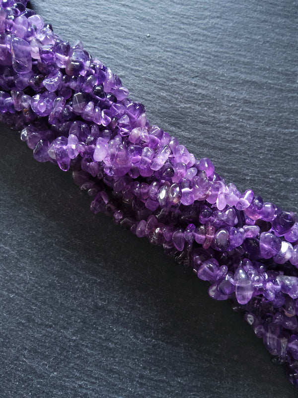 Natural Amethyst Chip Polished Gemstone Beads Approx 8x5mm Full 15.5" Strand