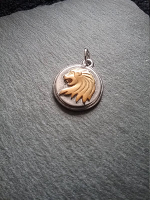 Surgical Steel Lion Charm Pendant Silver & Gold Tone 19x23x4mm