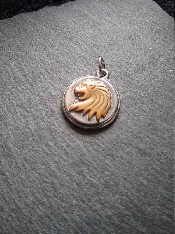 Surgical Steel Lion Charm Pendant Silver & Gold Tone 19x23x4mm