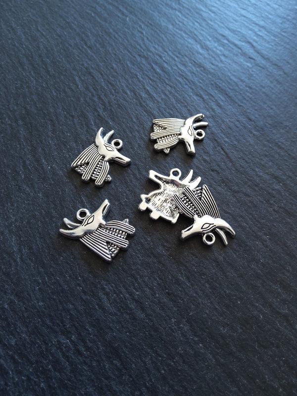 10 or 50 Anubis Jackal Head Charms Ancient Egyptian Antique Silver Tone 20x15mm