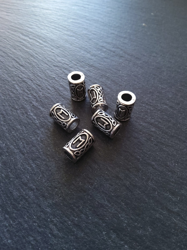 6 or 30 Ehwaz ᛖ Rune Beads Elder Futhark Antique Silver Tone 13x8mm. Large 4.7mm Hole