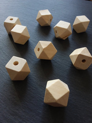 20 Faceted Square Natural Hinoki Wood 20mm (6/8") Spacer Beads. Hole: 4mm