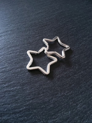 2 or 10 Star Shaped Keyring Rings Bright Silver Plated 34x33mm