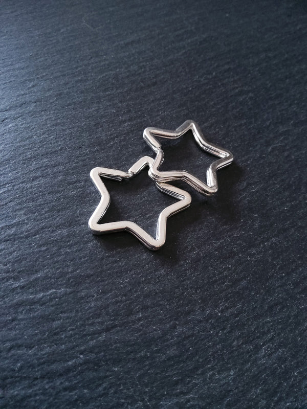 2 or 10 Star Shaped Keyring Rings Bright Silver Plated 34x33mm