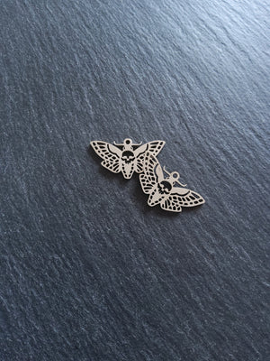 1 or 5 Stainless Steel Deaths Head Moth Pendant Charm Flat 30x17mm